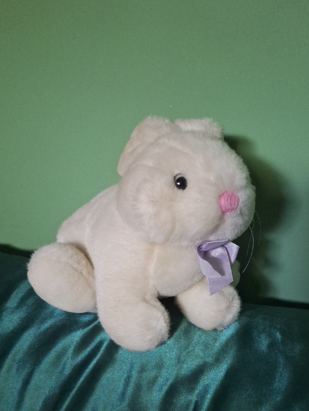 Caltoy Plush Bunny with Pink Nose and Purple Bow - Soft Stuffed Animal